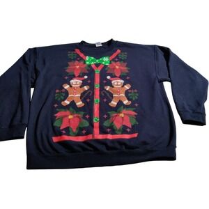 Gildan XL Ugly Christmas Sweatshirt Gingerbread Poinsettia Unisex